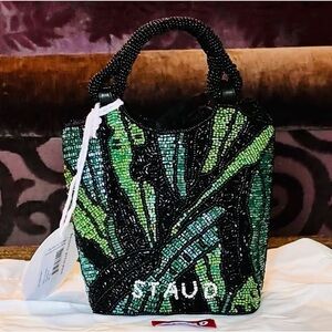 STAUD Black and Green Beaded Mini Bag